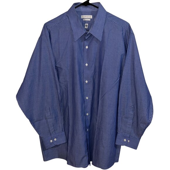 Van Heusen Mens Regular Fit Blue Striped Button-Up Dress Shirt Size 32/33. 17.5 - Picture 1 of 2